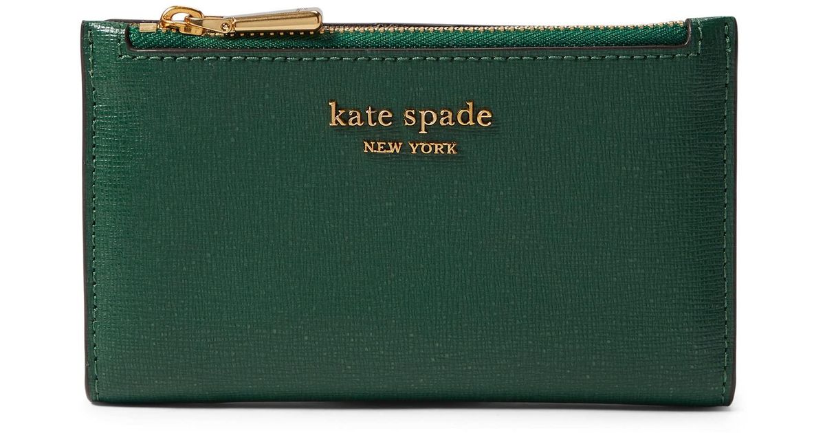 Kate Spade Morgan Saffiano Leather Small Slim Bifold Wallet in Green | Lyst