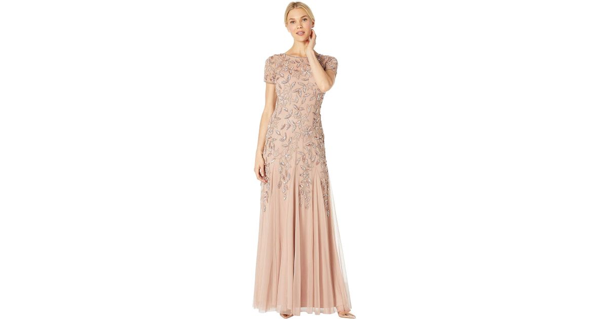 adrianna papell floral beaded godet gown night plum
