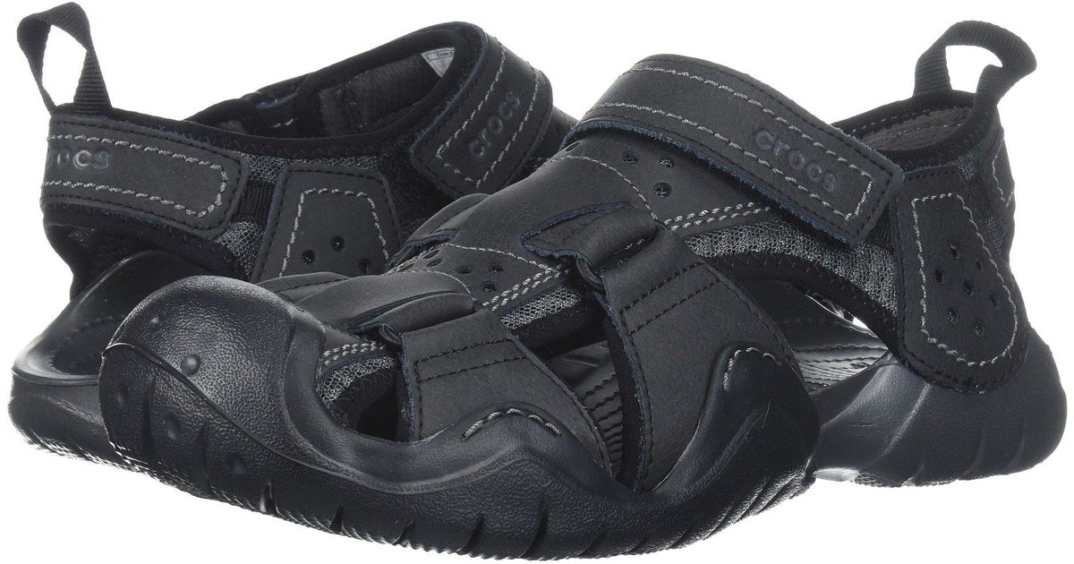 Crocs™ Swiftwater Leather Fisherman in Black for Men | Lyst