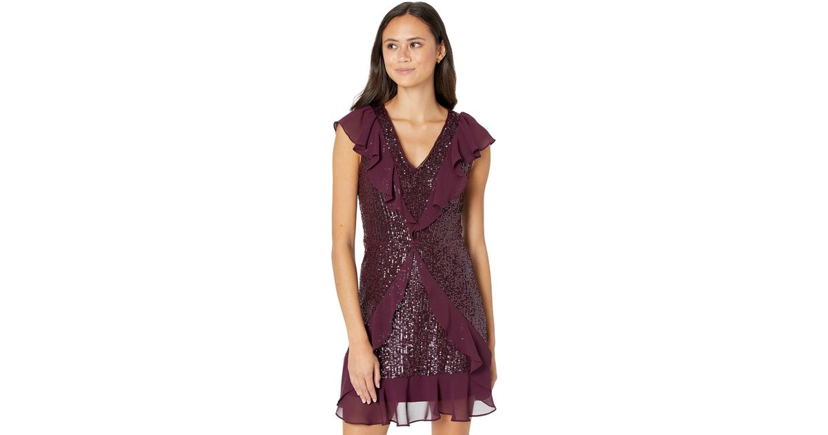 BCBGMAXAZRIA Sequin Chiffon Cocktail Dress in Purple Lyst
