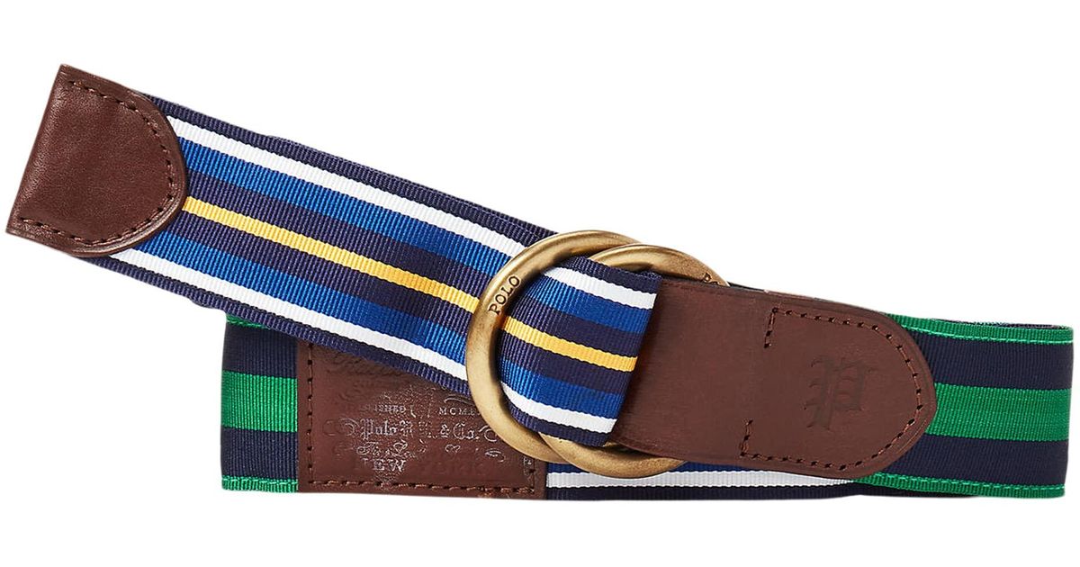 Polo Ralph Lauren Leathertrim Striped Belt in Blue for Men Lyst