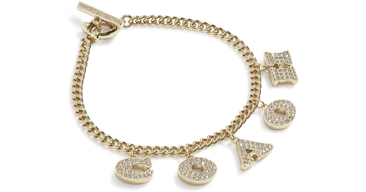 COACH Signature Logo Charm Bracelet in Brown Lyst