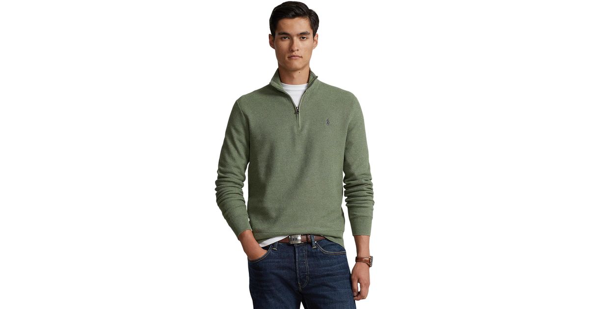 Polo Ralph Lauren Meshknit Cotton 1/4 Zip Sweater in Green for Men Lyst