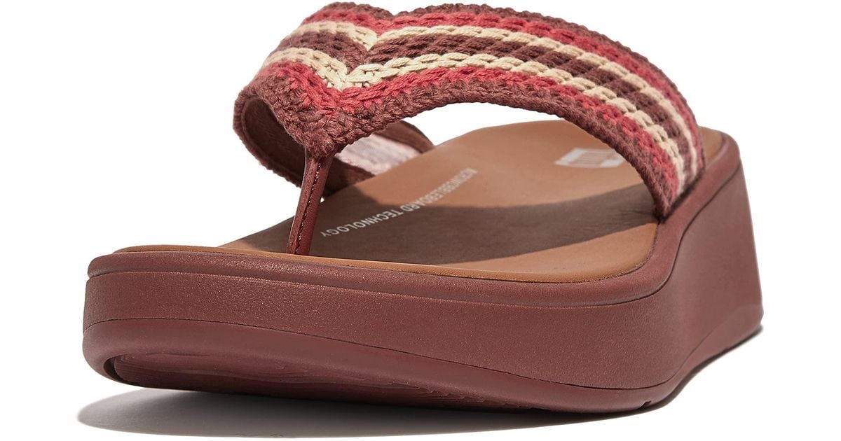 Fitflop F-mode Crochet Flatform Toe Post Sandals in Brown | Lyst