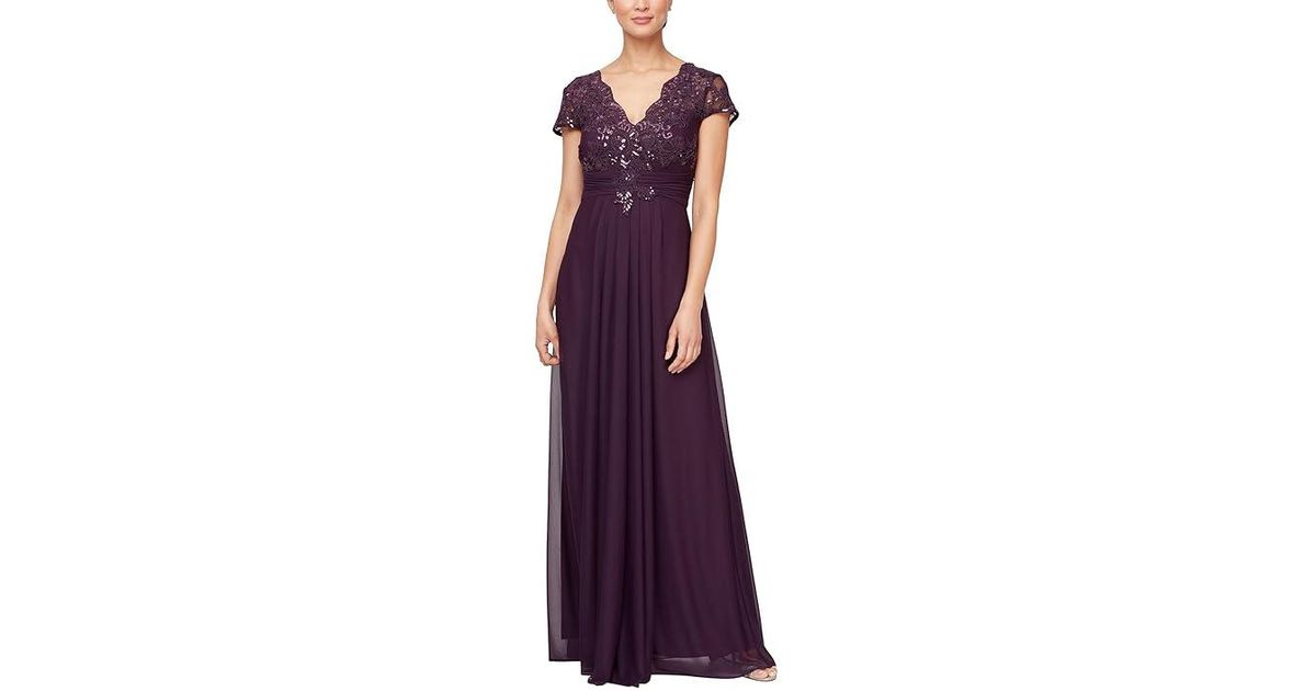 Alex Evenings Long A-Line Rosette Embroidered Dress - Elegant Formal Gown For Mother Of The Bride