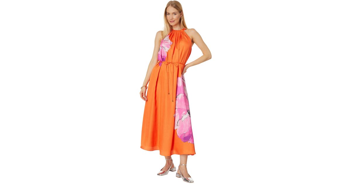 Ted Baker Immia Halterneck Swing Maxi Dress With Self Belt in Orange | Lyst