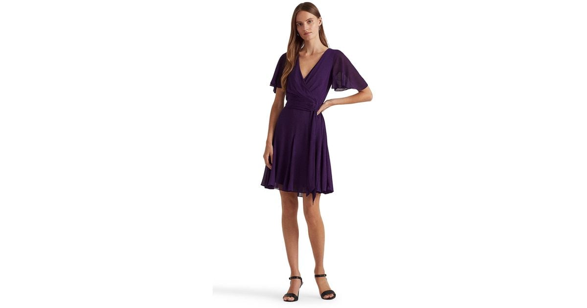 Lauren By Ralph Lauren Crinkle Georgette Surplice Dress In Purple Lyst 1180