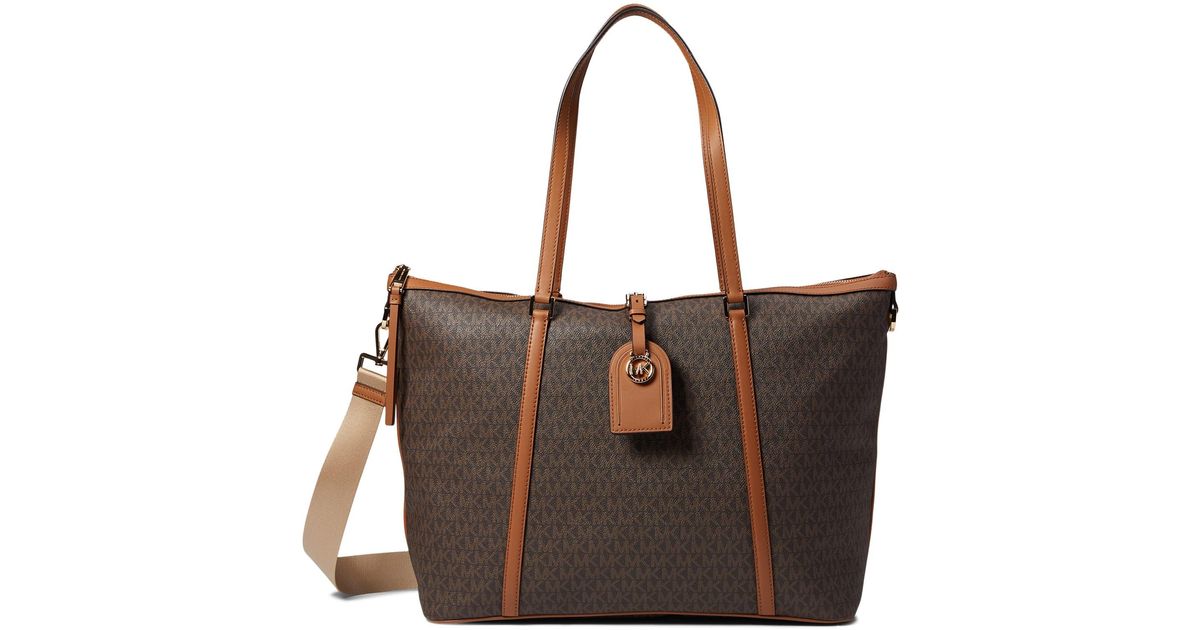 MICHAEL Michael Kors Leather Heritage Large Travel Sleeve Tote in Brown