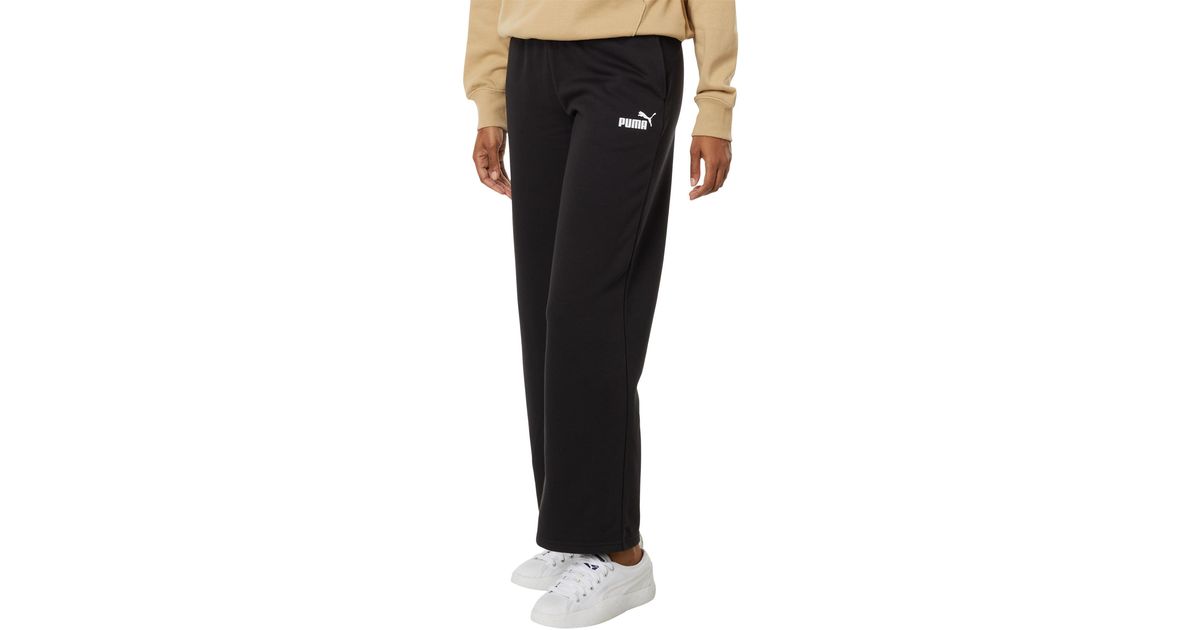 PUMA Essentials+ Small Logo Straight Leg Fleece Pants in Black | Lyst