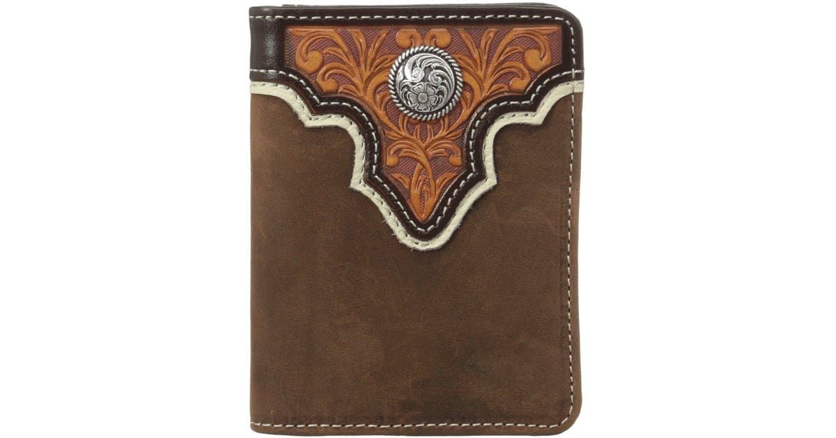 Ariat Tooled Overlay and Round Concho Rodeo Wallet Light Brown