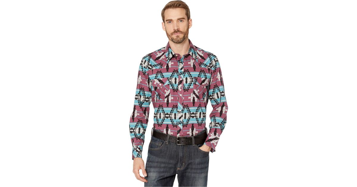Rock and Roll Cowboy Dale Brisby Aztec Print Long Sleeve Snap