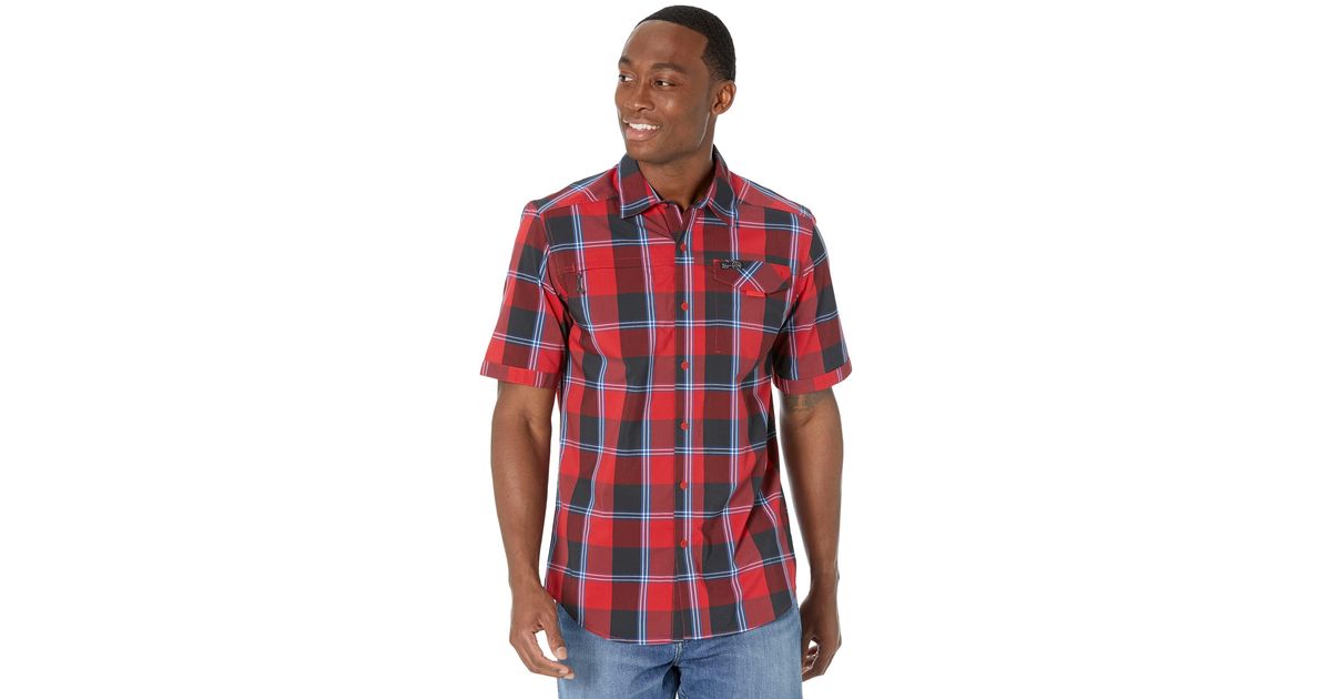 Wrangler Atg Short Sleeve Asymmetric Plaid Zip Pocket Shirt in Red for Men  | Lyst