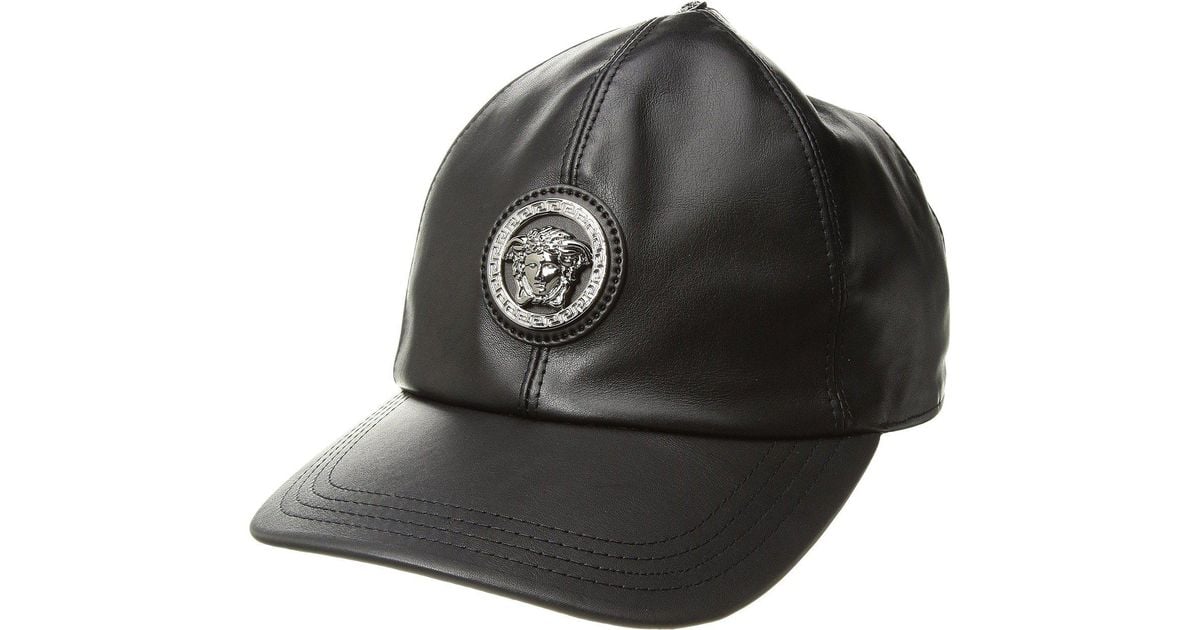 Versace Leather Cap in Black for Men - Lyst