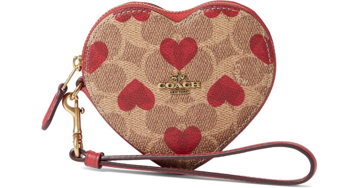 COACH Coated Canvas Signature With Heart Print Coin Case | Lyst