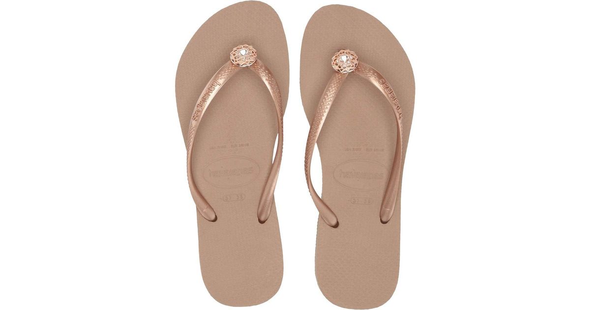 Havaianas Slim Crystal Poem Flip Flops (rose Gold) Women's Sandals in Pink  - Lyst