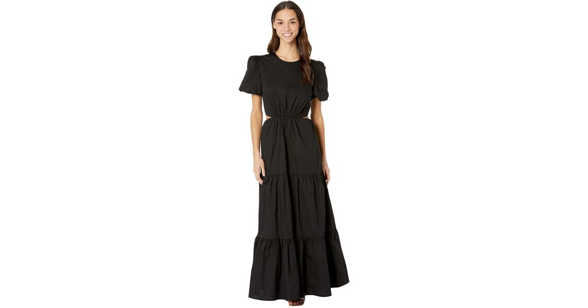 Wayf Cotton Plaza Cutout Tiered Poplin Maxi Dress in Black | Lyst