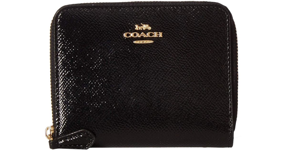COACH Small Zip Around In Crossgrain Patent Leather in li/Black (Black) - Lyst