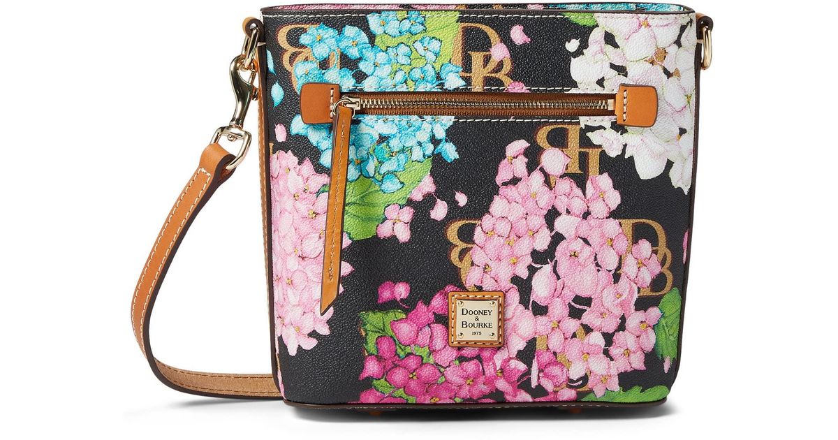 Dooney & Bourke Cotton Hydrangea Monogram Small Zip Crossbody in Black