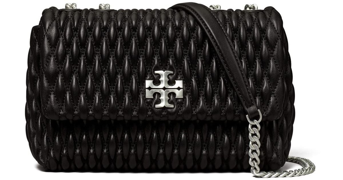 Tory Burch Leather Kira Ruched Small Convertible Shoulder Bag in Black