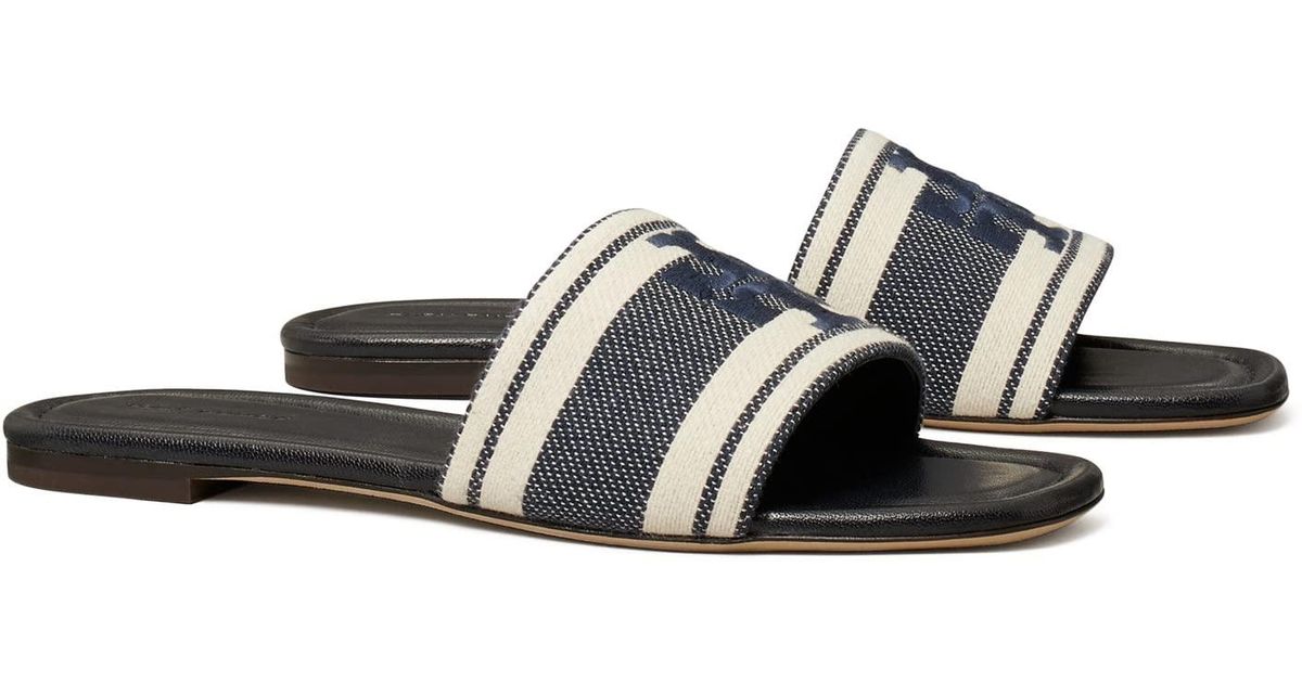 Tory Burch Double T Jacquard Slide in White | Lyst