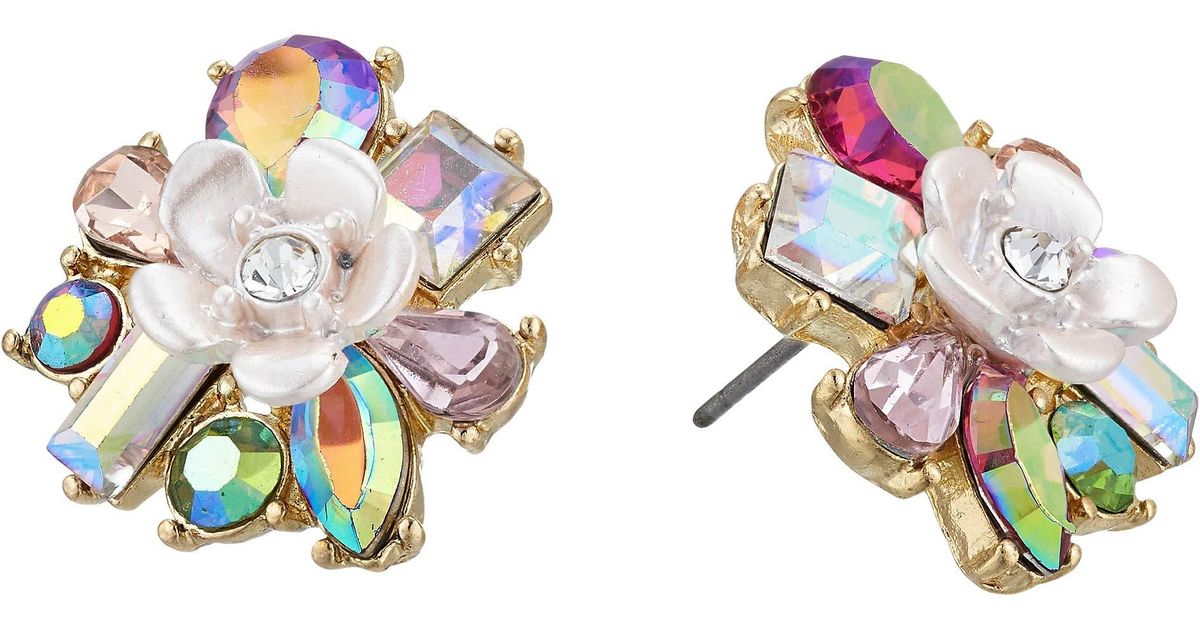 Betsey Johnson Floral Stone Cluster Stud Earrings Lyst