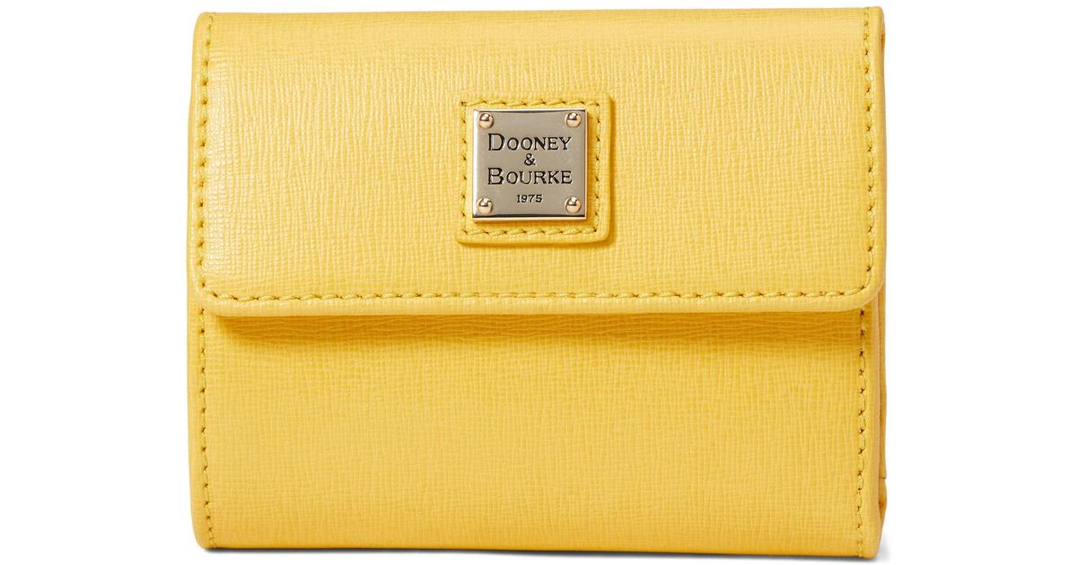 Dooney & Bourke Saffiano Ii Small Flap Wallet in Yellow Lyst