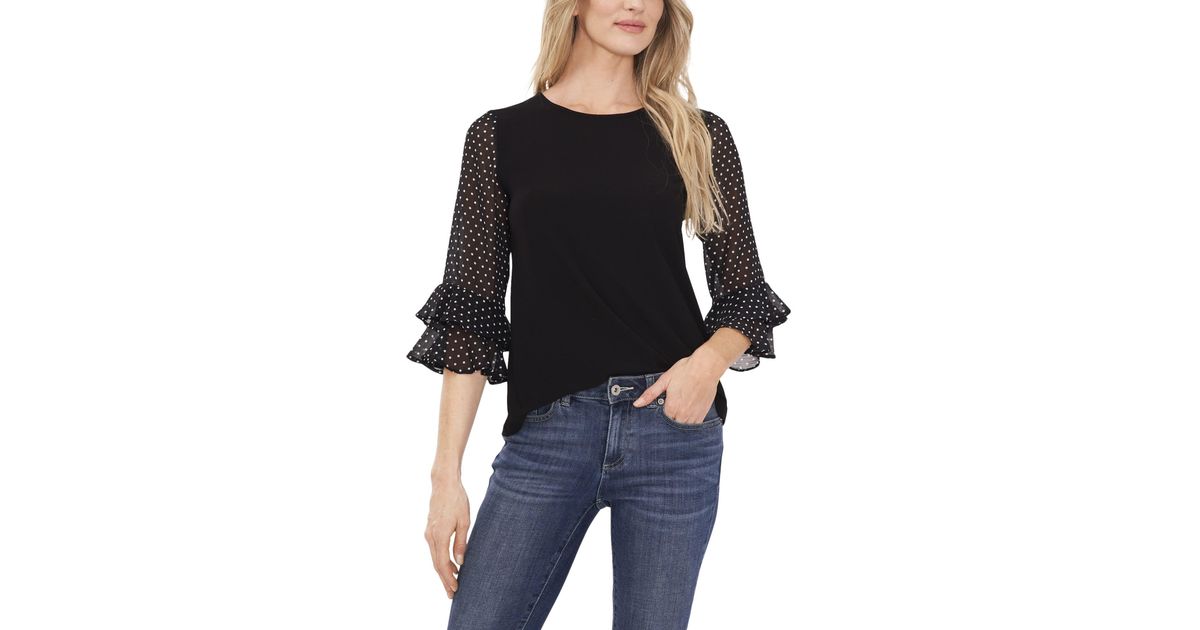 Cece Synthetic Mixed Media Ruffle Sleeve Top In Black Lyst 