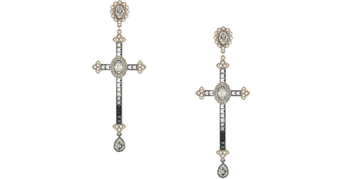 Swarovski Millennium Cross Pierced Earrings (dark Multi) Earring | Lyst