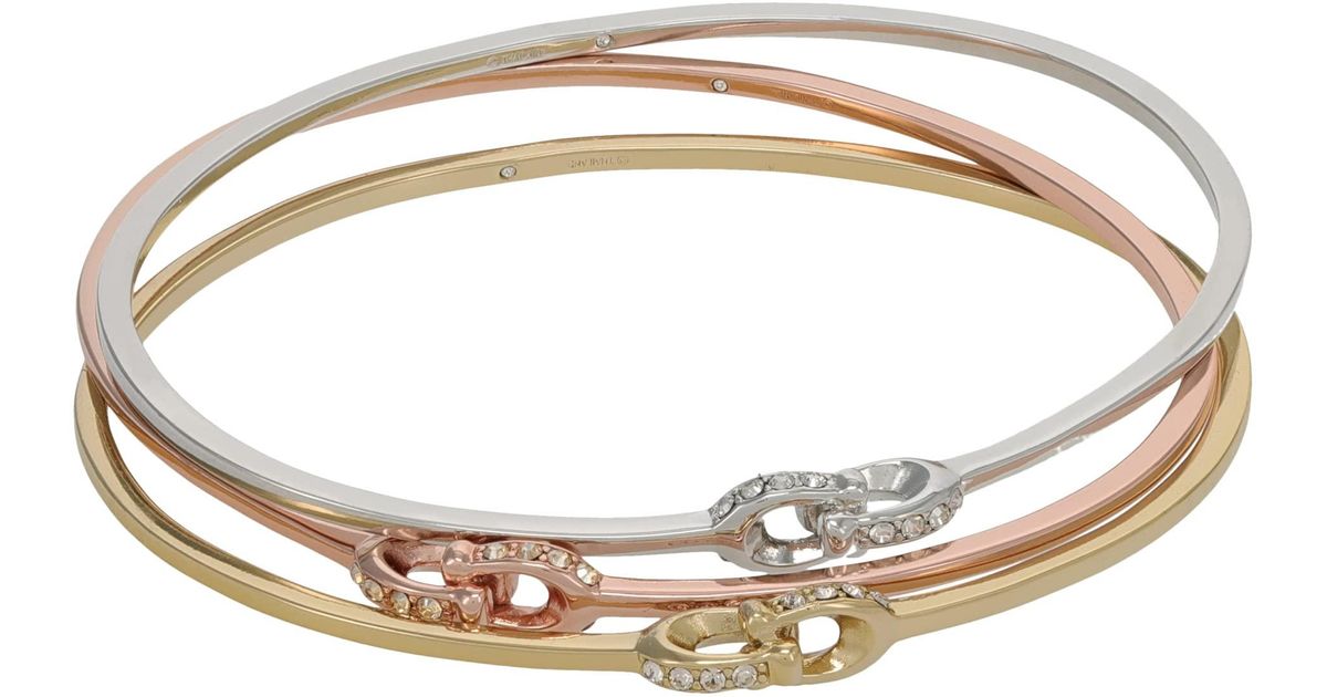 COACH Interlocking Signature C Stone Bangle Bracelet Set in Gold