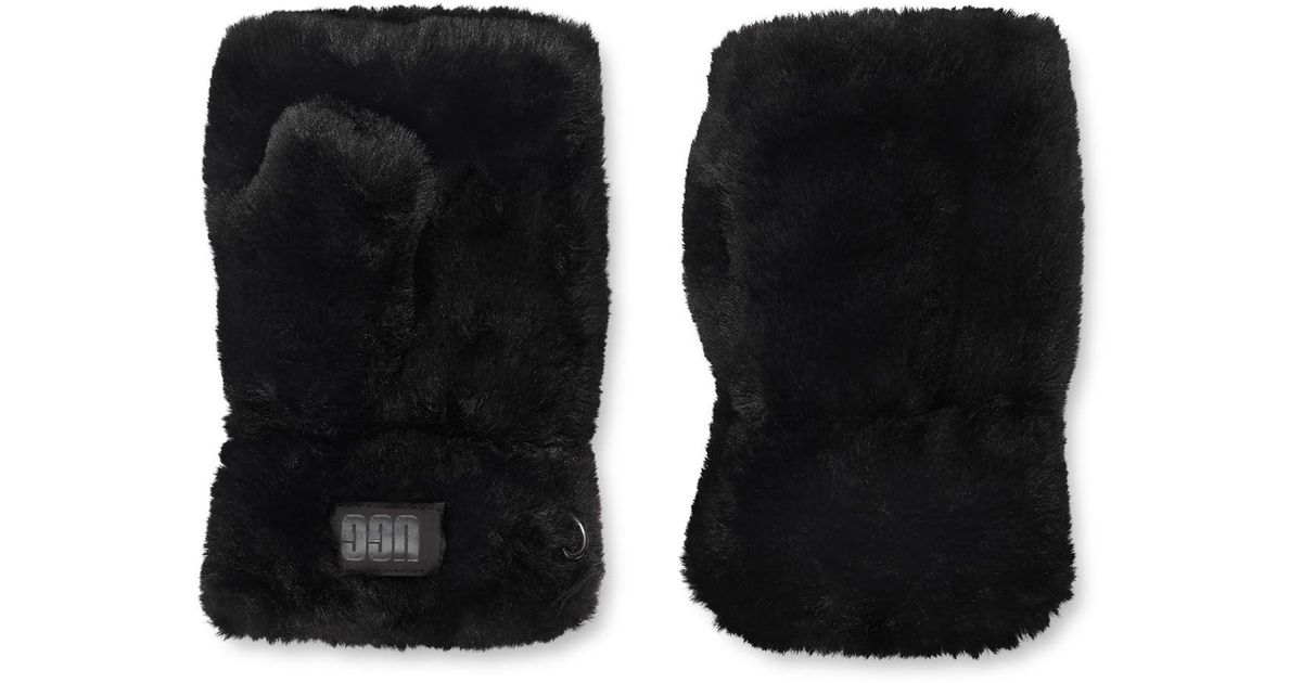UGG Faux Fur Fingerless Mitten With Microfur Lining And Detachable Cord