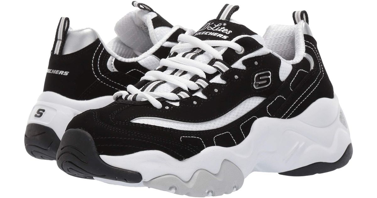 skechers d'lite chunky trainers 3.0 in black and white mono