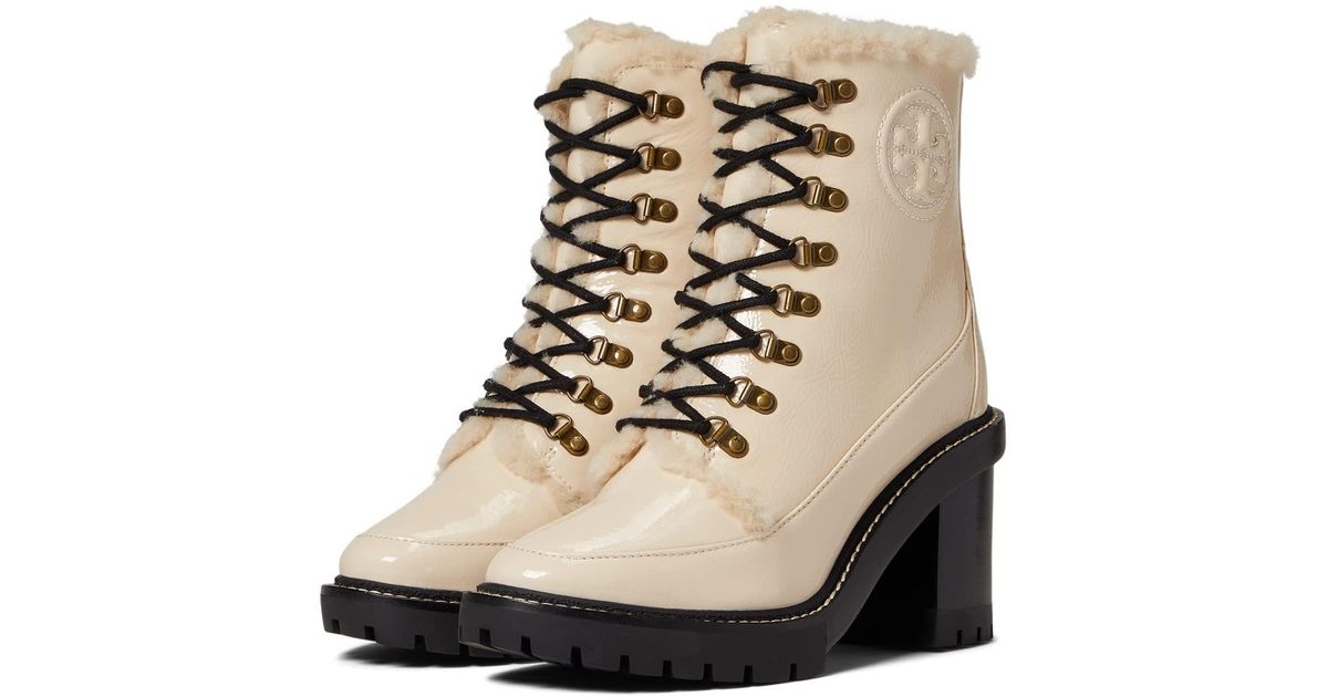 Tory Burch Leather Miller 95 Mm Shearling Lug Sole Bootie in Beige