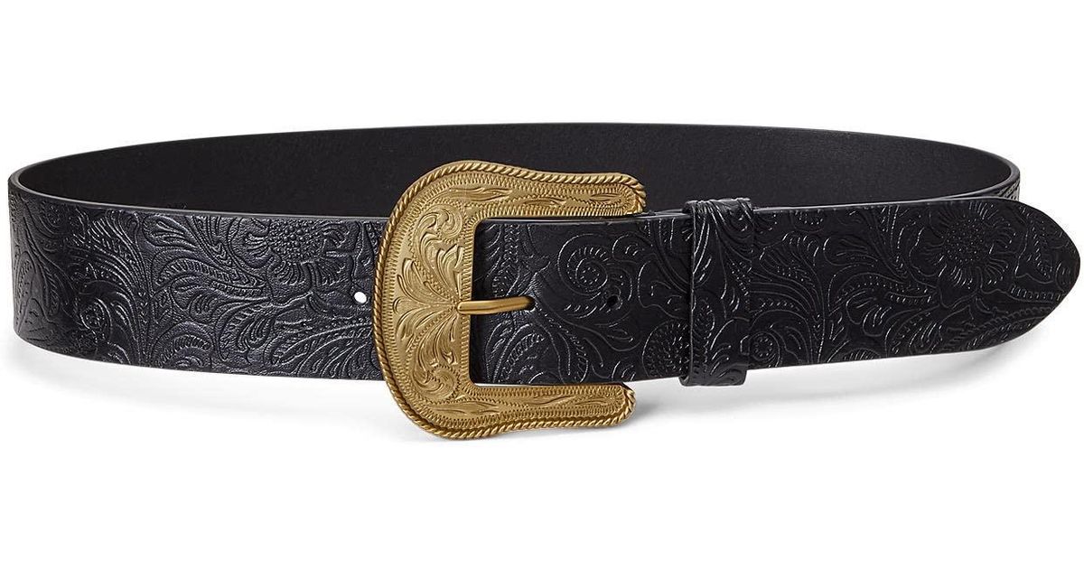 Lauren by Ralph Lauren Western Tooled Leather Wide Belt in Black Lyst