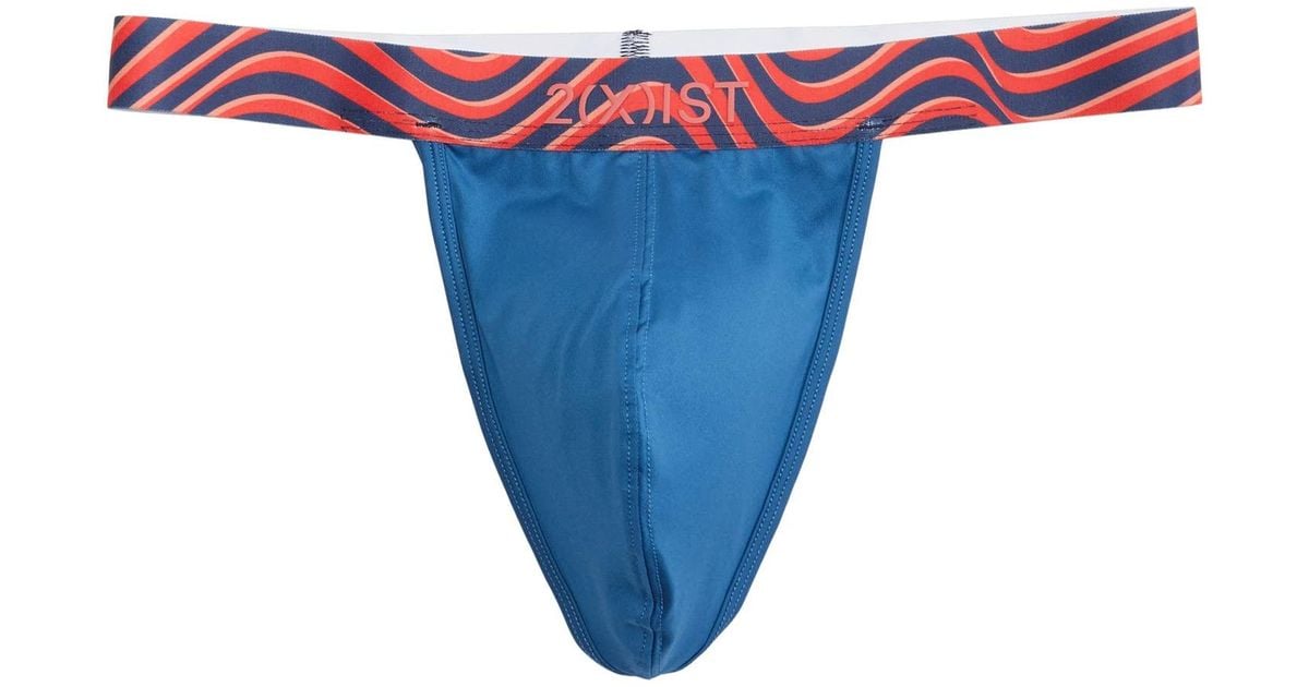 2xist 2(x)ist Sliq Yback Thong (dark Blue/waves Waistband) Underwear