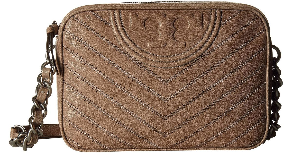Tory Burch Leather Fleming Distressed Camera Bag in Taupe (Brown) - Lyst
