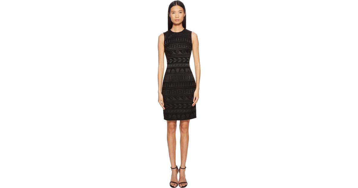 Lyst Versace Abito Donna Tessuto Tonal Printed Sheath Dress In Black