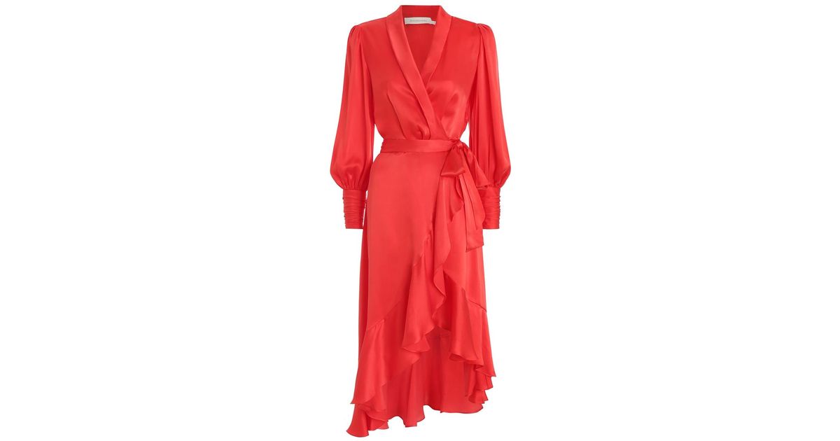 Zimmermann Silk Wrap Midi Dress in Red ...