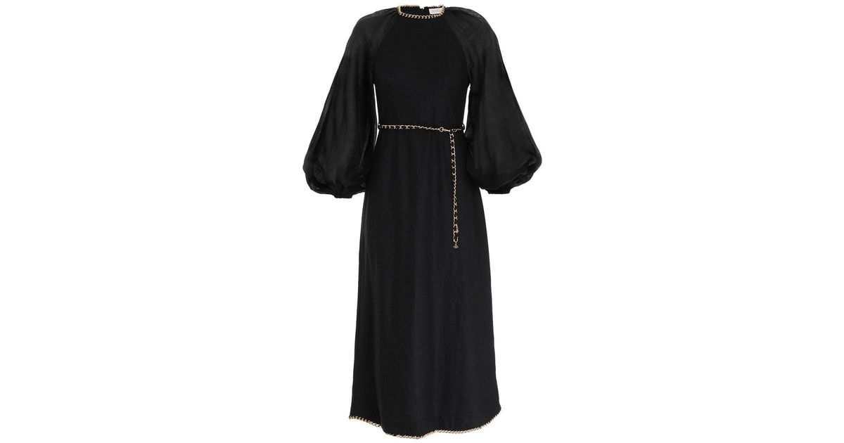 Zimmermann Linen Rouleau Chain Midi Dress in Black Lyst