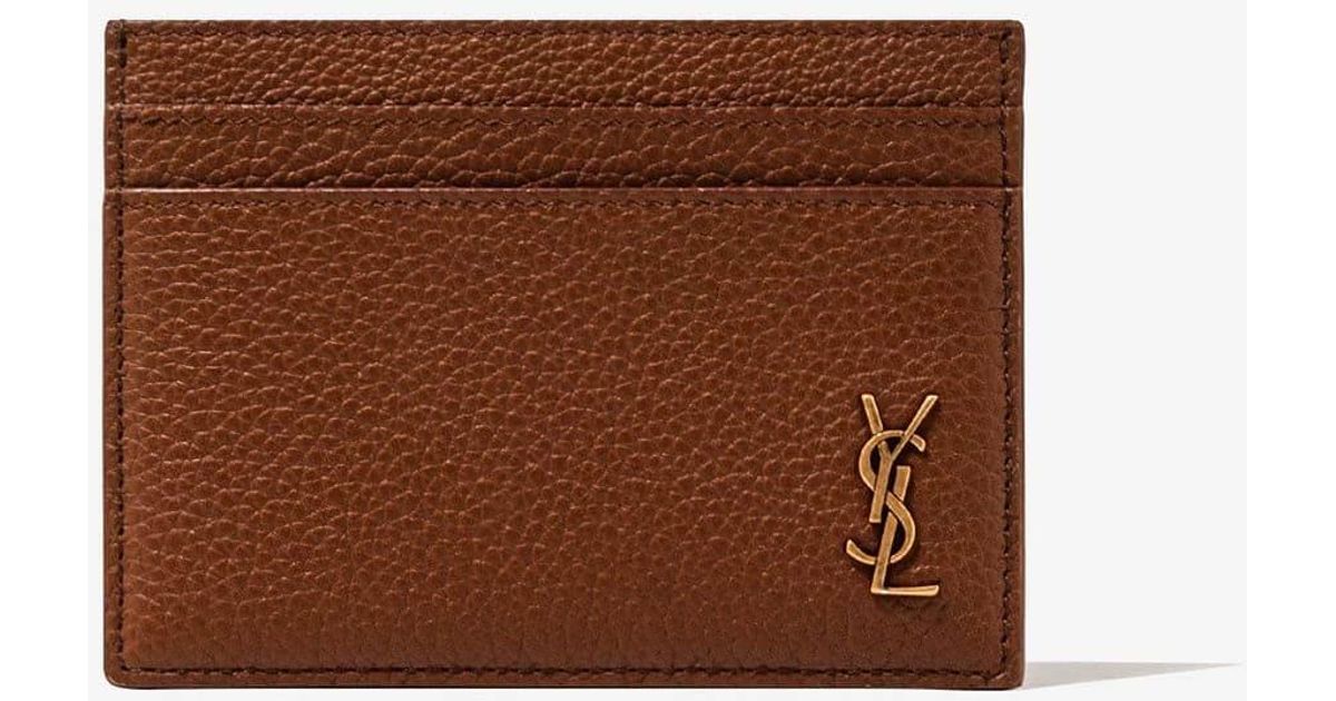 Saint Laurent Brown Grain Leather Monogram Card Holder for Men Lyst UK