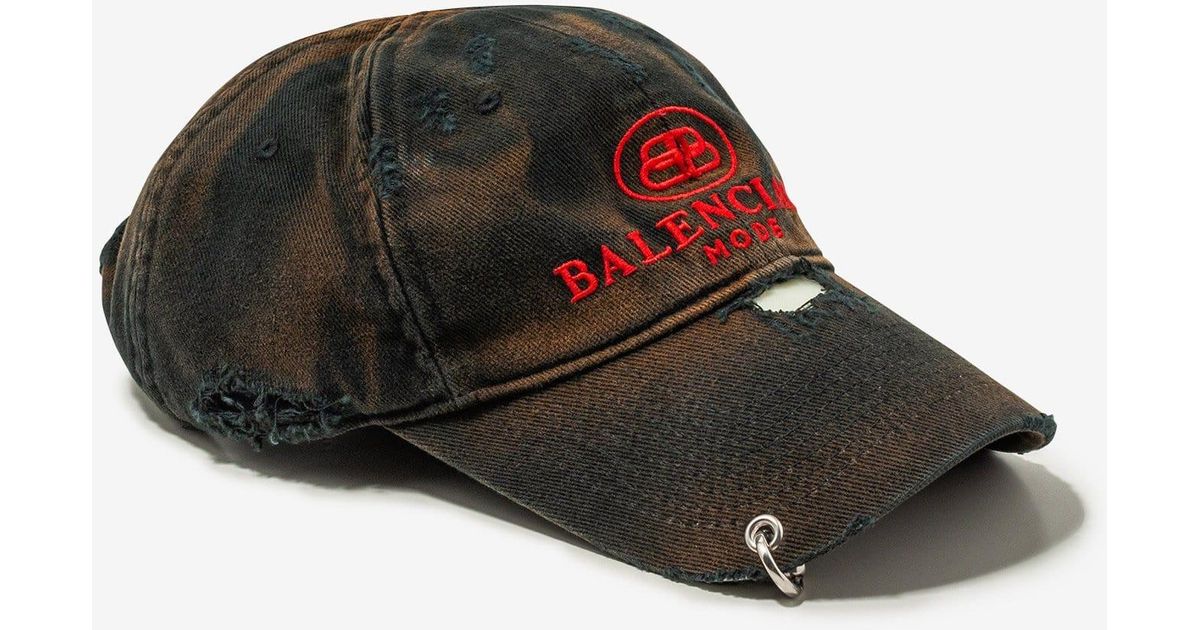 Balenciaga Black Bb Mode Destroyed Piercing Cap for Men | Lyst
