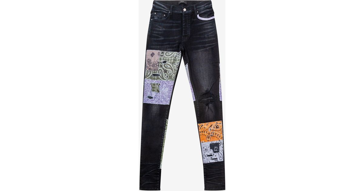 Amiri Bandana Art Patch Aged Black Jeans for Men | Lyst