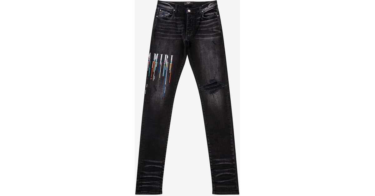 Amiri Paint Drip Logo Aged Black Jeans for Men | Lyst