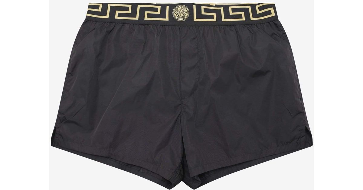 Versace Synthetic Black Greek Key Short Swim Shorts in Gray for Men | Lyst