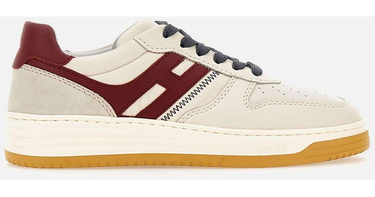 Hogan Cream, Burgundy And Leather Sneakers in Natural | Lyst