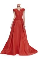 Carolina Herrera Bowshoulder Satin Gown in Red (tomato cafe) | Lyst