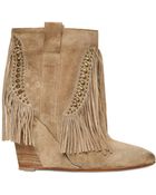 Strategia Leather and Suede Fringe Wedge Boots in Black | Lyst