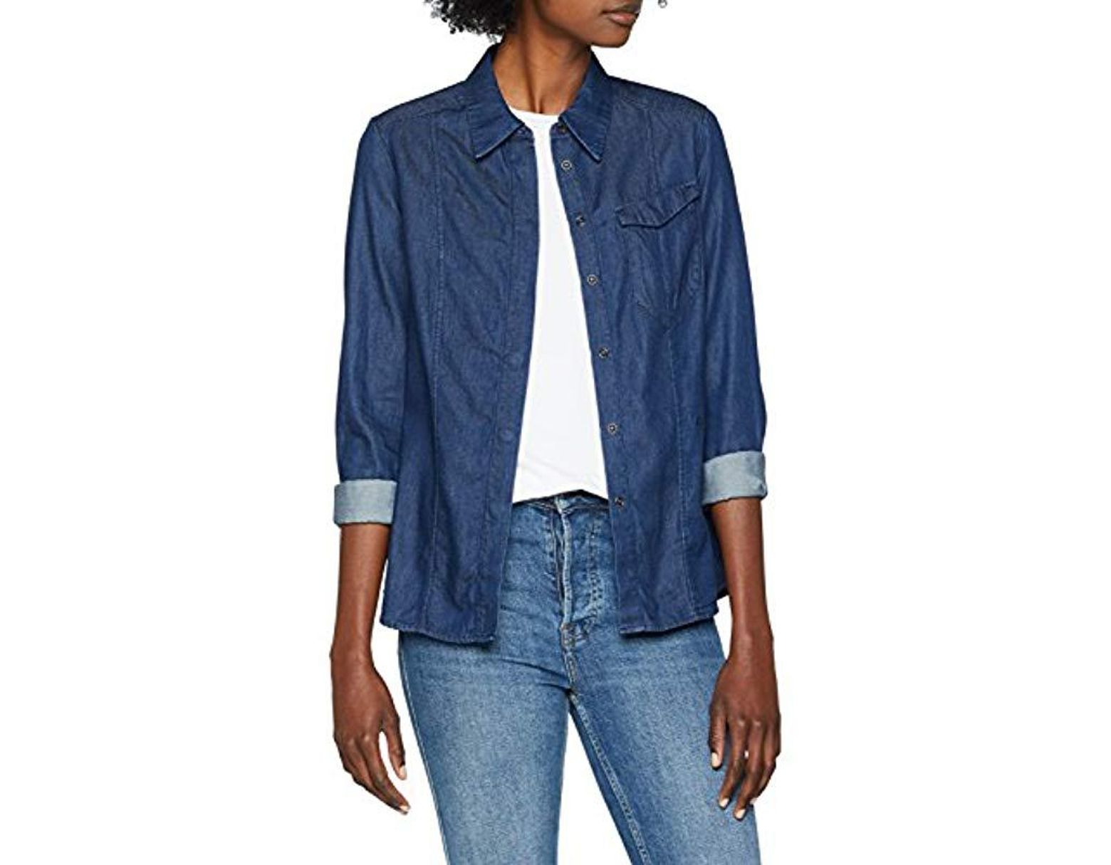 G-Star Raw Womens Tacoma One Pocket Long Sleeve Bf Shirt in Indigo Sterling Flannel Check