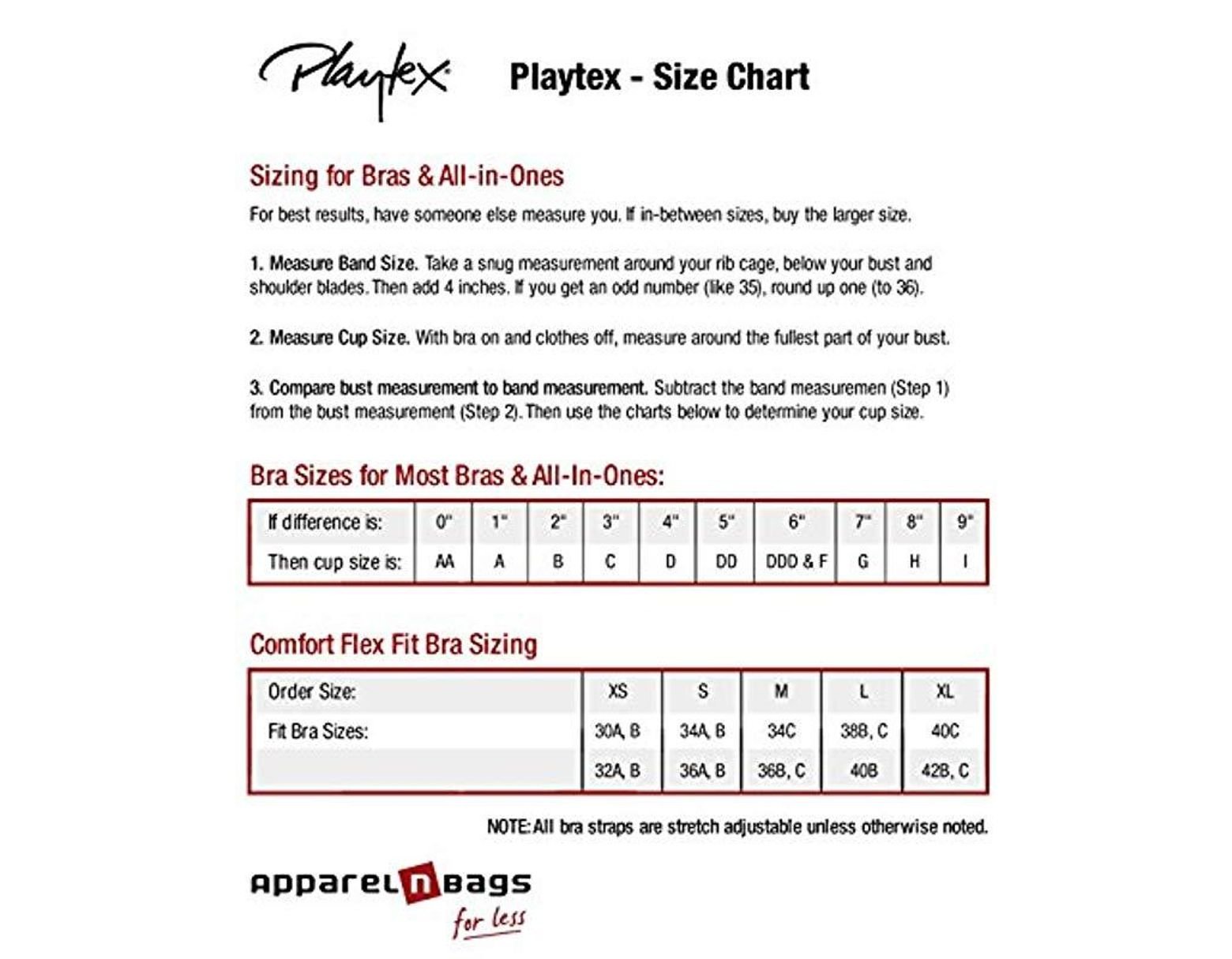 Playtex Bra Measurement Chart