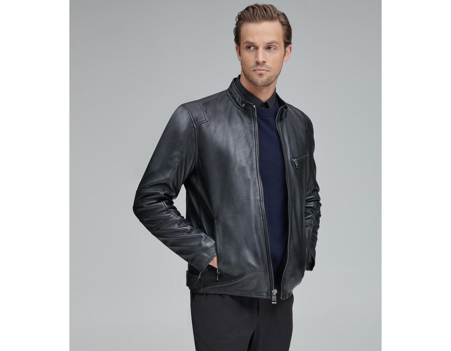 Men S Black Weston Leather Moto Jacket