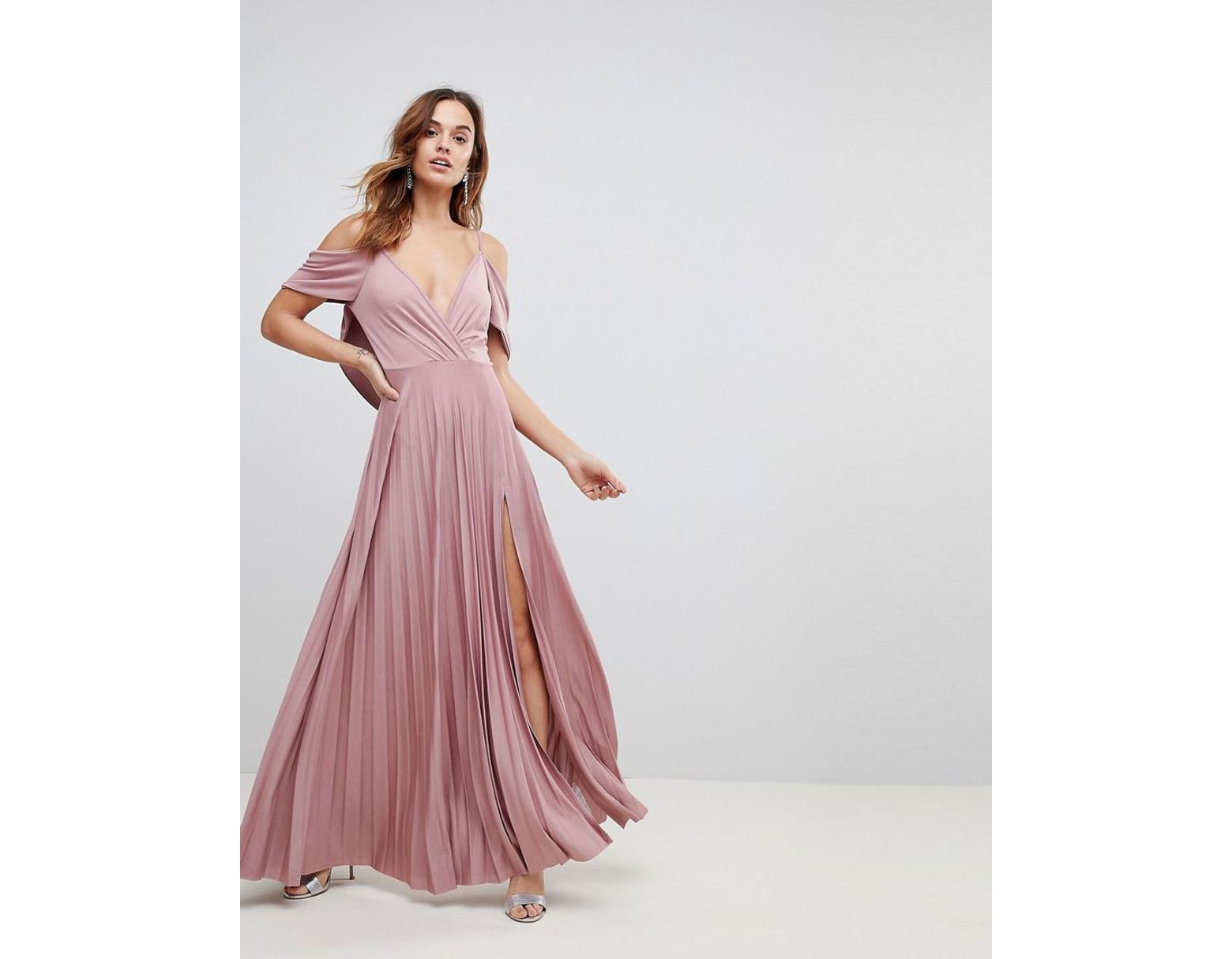 De Coloris Dos Épaules Rose Femme Robe Nues Bénitier Plissée Longue À Et GMLUqSzVp